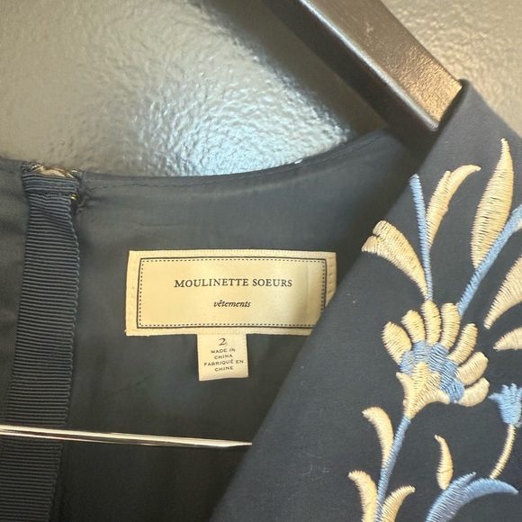 Moulinette Soeurs (Anthropologie) size 2 NWOT Navy Floral Embroidered Mini Dress - Picture 4 of 16